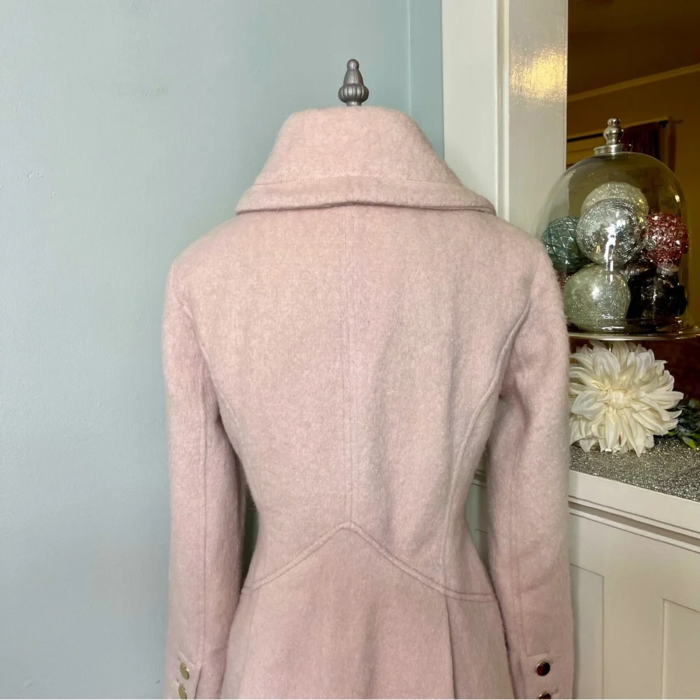 Guess Pink Boucle Double Breasted Wool Peacoat Cutaway Winter Dress Coat Medium - Picture 8 of 15